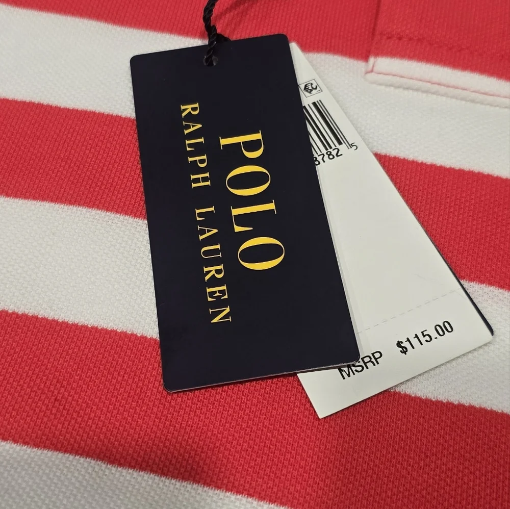 Polo Ralph Lauren Men Classic Fit Red & White Bold Striped Mesh Polo Shi…